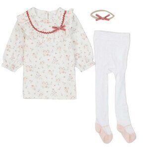 Shabby Chic Dress, Tights, & Headband Set 12-18 MO (202)
